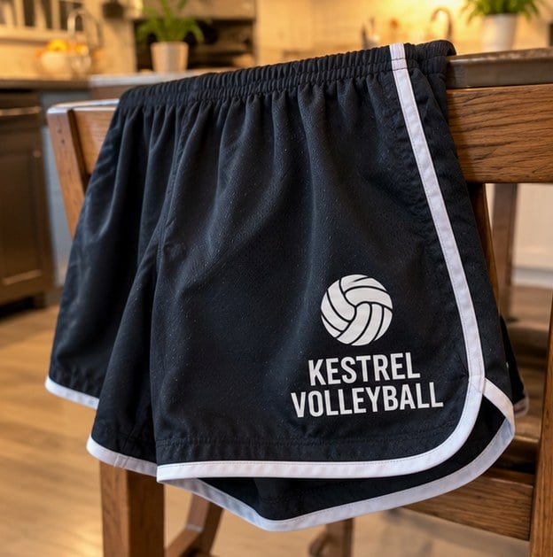 Customer photo of custom shorts on a chair